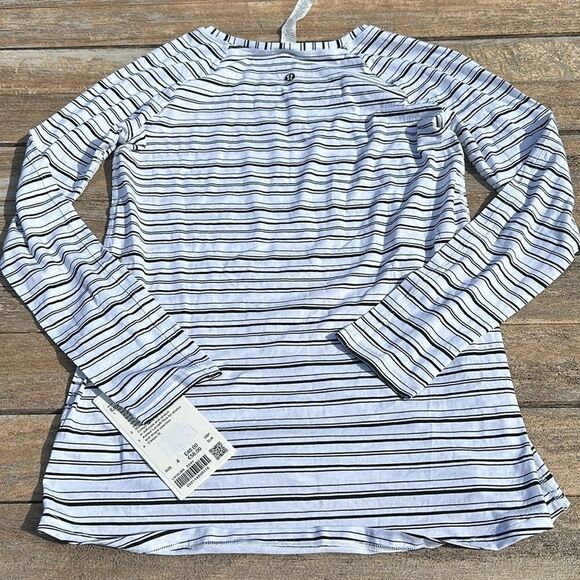 Lululemon Emerald Long Sleeve‎ Cut Back Stripe White Black size 4 NWT - Picture 7 of 7